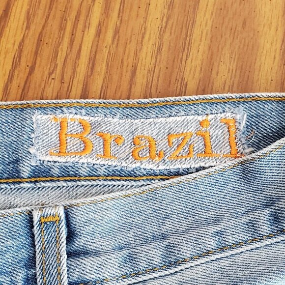 Vintage Brazil Patchwork Repurposed Jeans 29X30 Raw Frayed Hem Y2K - Picture 3 of 13